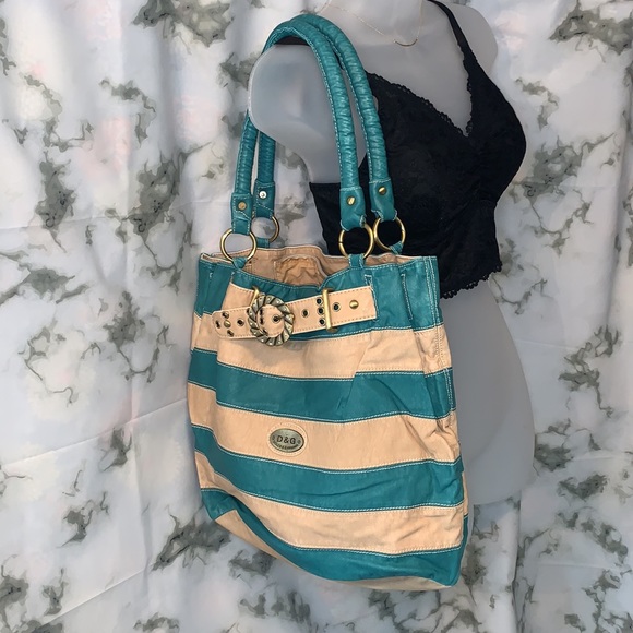 🎒 Cream & Teal Stripe DG Style Bag - Picture 8 of 13